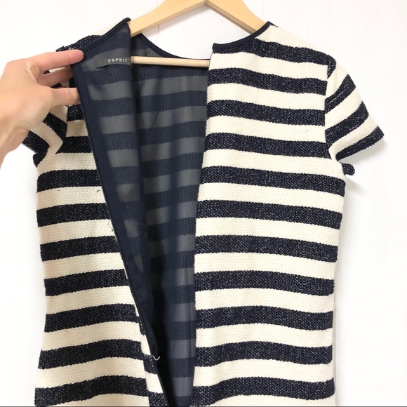 Esprit Navy and Cream Knit Dress with Sheer Trim - Picture 6 of 9